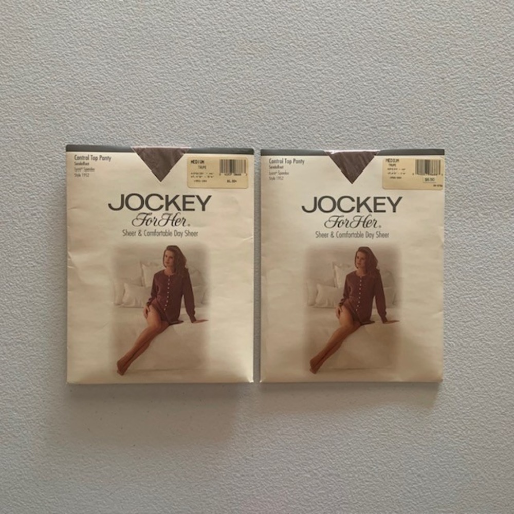 2PK Jockey For Her Control Top Pantyhose Medium Taupe New Old Stock Made in USA